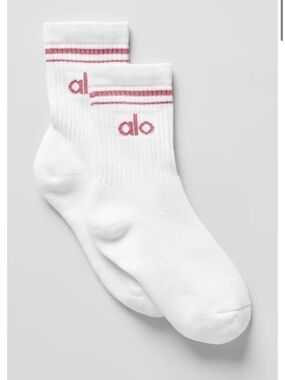 ALO Yoga White/pink wild Rose Unisex Half-Crew Throwback Sock